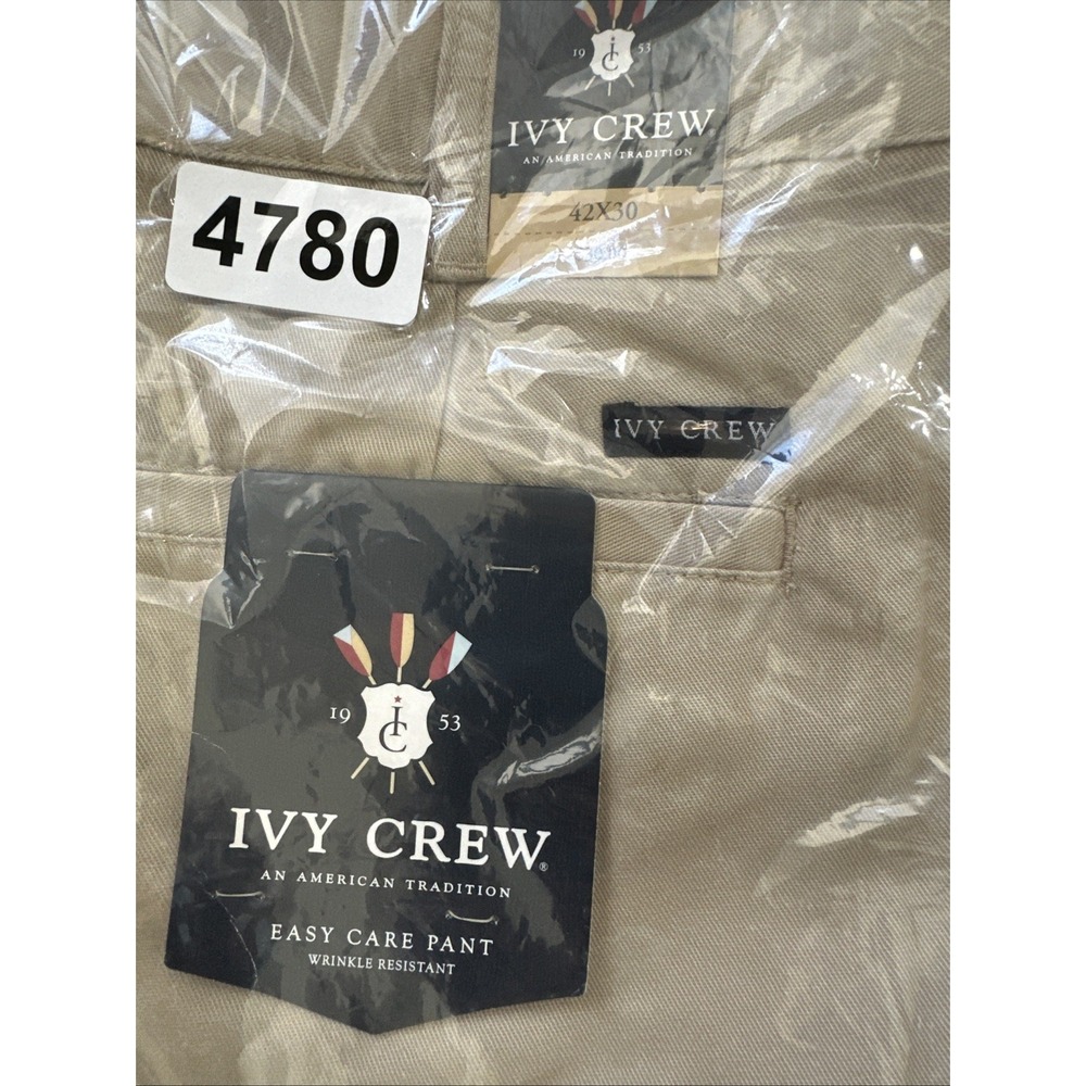 NWT Ivy Crew Pants Men's 42x30 TAN EASY CARE PANT Pleated Front Comfort Waist - Picture 7 of 7